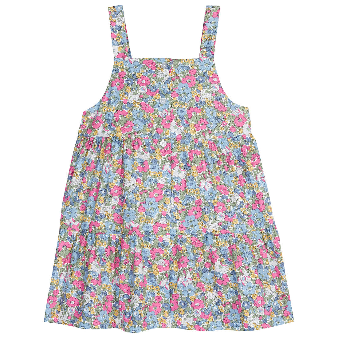 Pink and blue floral cotton woven jumper for girls by BISBY