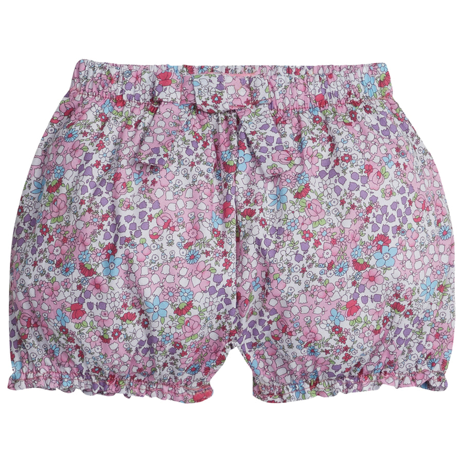 Pink and purple printed floral corduroy bloomers with bow on front--BetsyBloomers BISBY girls/teens