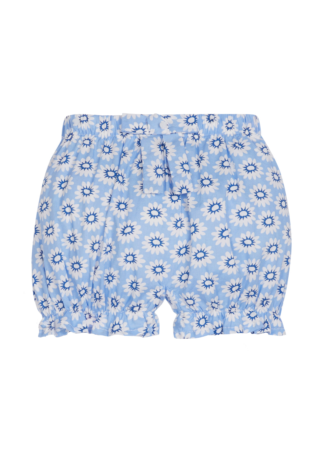 baby girl bloomers in a light blue floral pattern with front bow