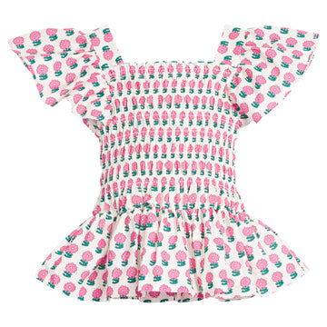 Tween peplum ruched top and simple pink/green floral pattern