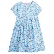 BISBY girl/ tween dress in our Blue Ripple print. This fun dress has a "swoop" ruching detail along the front side for a different/ fun shape to add to your closet! It is a super soft and stretchy material easy to throw on for a hot spring day!