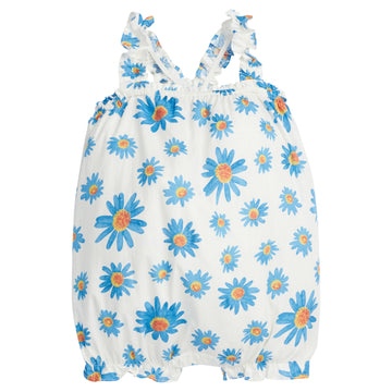 BISBY baby bubble in our sweet Fenwick Blue floral pattern. This bubble has adjustable straps in the back with buttons along the back and stride for easy in and out for your baby girl!