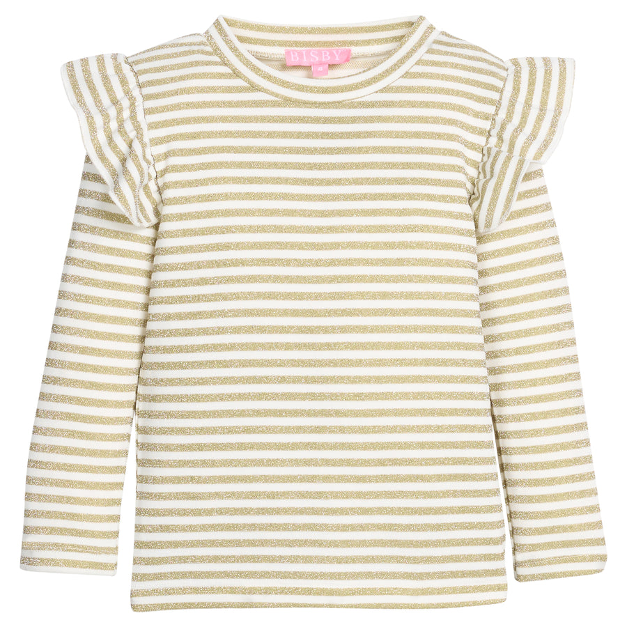 Gold and white striped long-sleeve shirt  on a white background