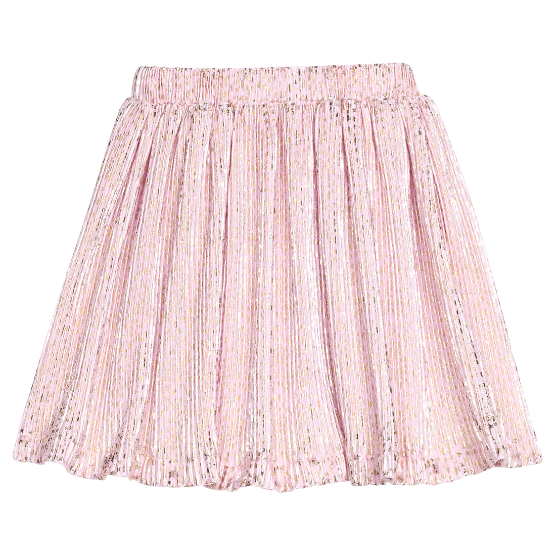 Pink crinkle skort with gold stars on a white background