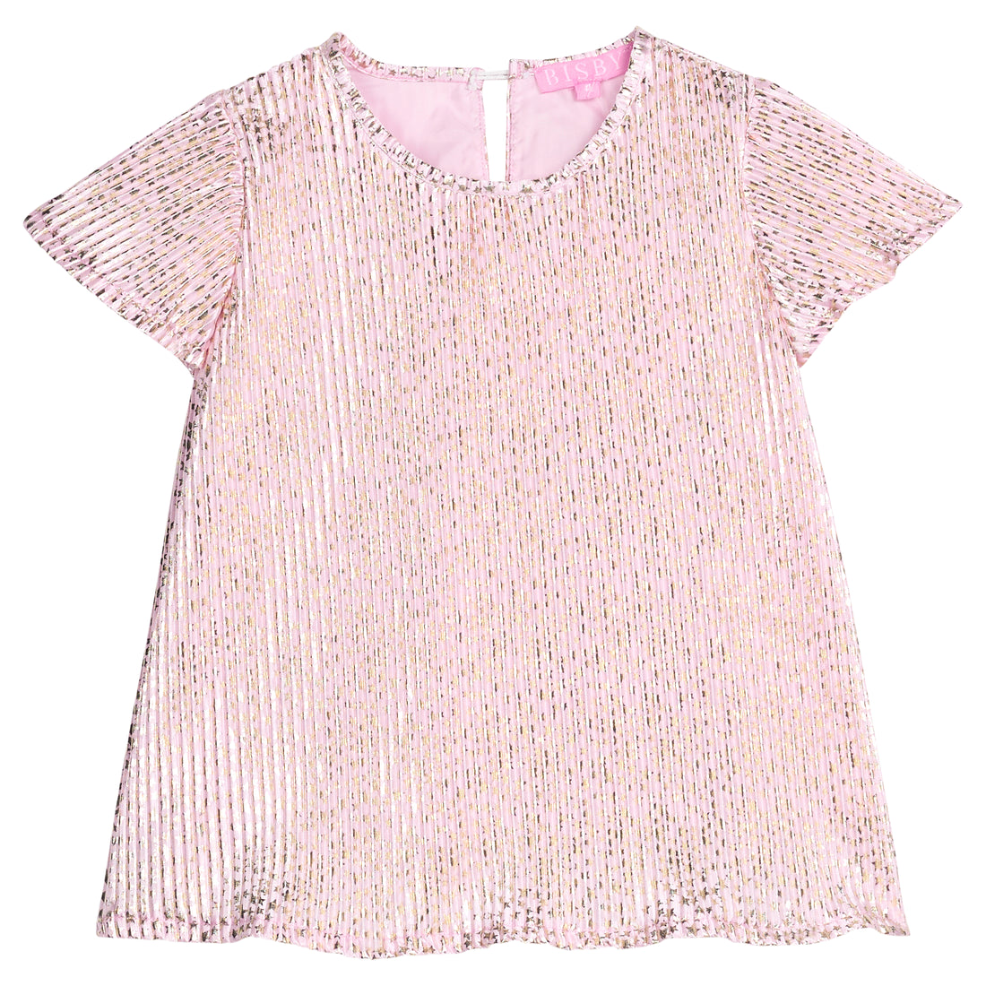 Pink crinkle top with gold stars printed on