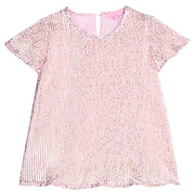 Pink crinkle top with gold stars printed on