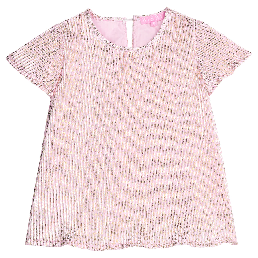 Pink crinkle top with gold stars printed on