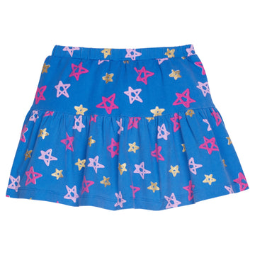 Royal Blue Skort with gold and pink stars printed all around it--BISBY