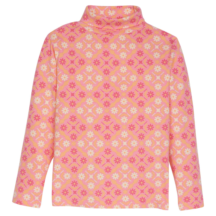 Our turtleneck back in our Seville Rose print . This features a fun orange/light pink/rose pink colored print--BISBY