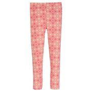 Leggings are back in our Seville Rose pattern. These leggings have pink and white flowers that form into a diamond shape printed on a beautiful orange colored legging--BISBY