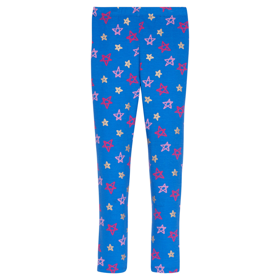 Leggings back with our Sparkle Star pattern. These royal blue leggings have gold and pink colored stars printed all around them--BISBY girl