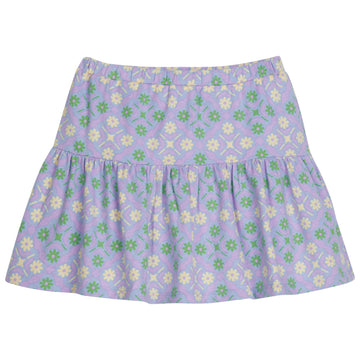purple, blue and green floral pattern skort with knit shorts for girls