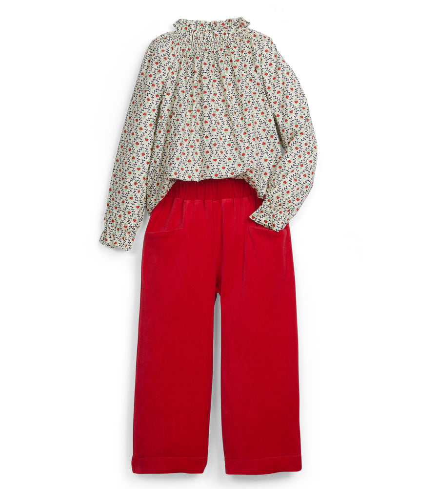 Cropped Palazzo Pants - Red Velour