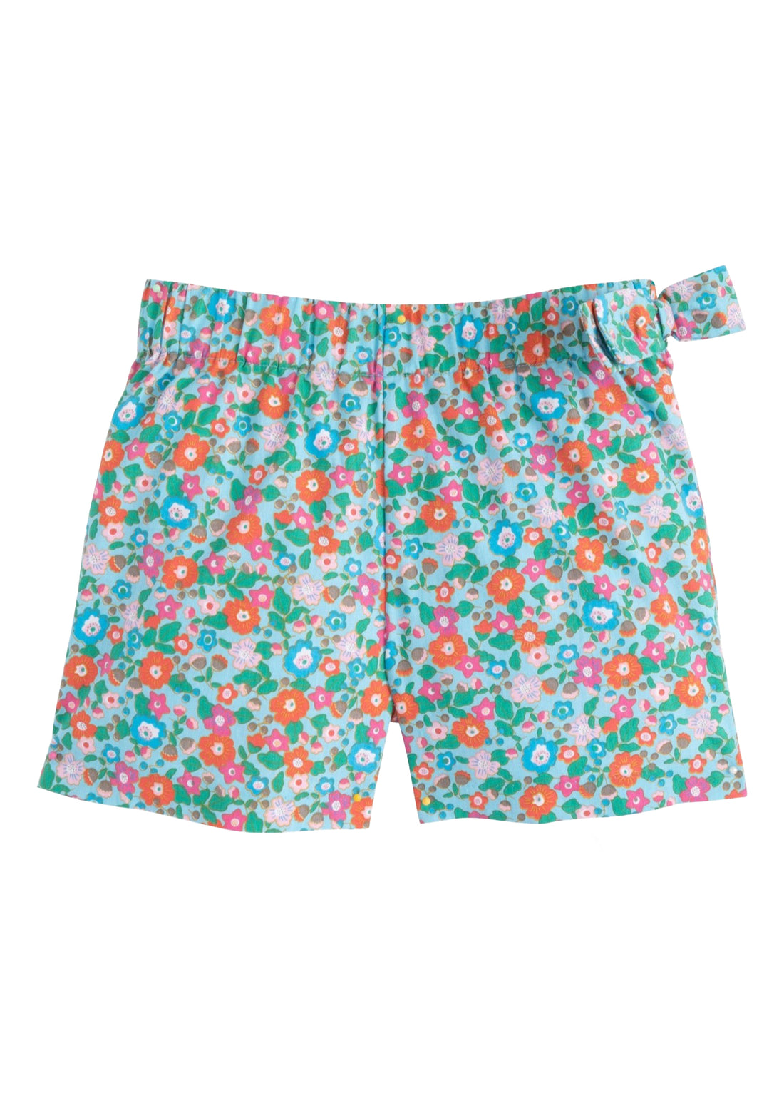 Vintage retro blue and coral floral shorts for girls and tweens