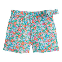 Vintage retro blue and coral floral shorts for girls and tweens