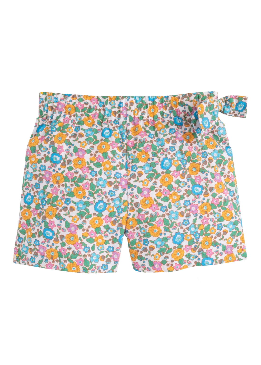 Marigold yellow buttercup floral shorts in a retro pattern