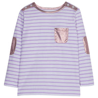Lilac Stripe shirt with rose gold metallic pocket on front-- BretonTop BISBY girls