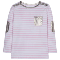Pink Stripe shirt with silver metallic pocket on front -BretonTop BISBY girls