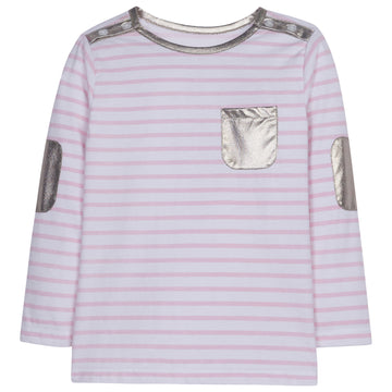 Pink Stripe shirt with silver metallic pocket on front -BretonTop BISBY girls