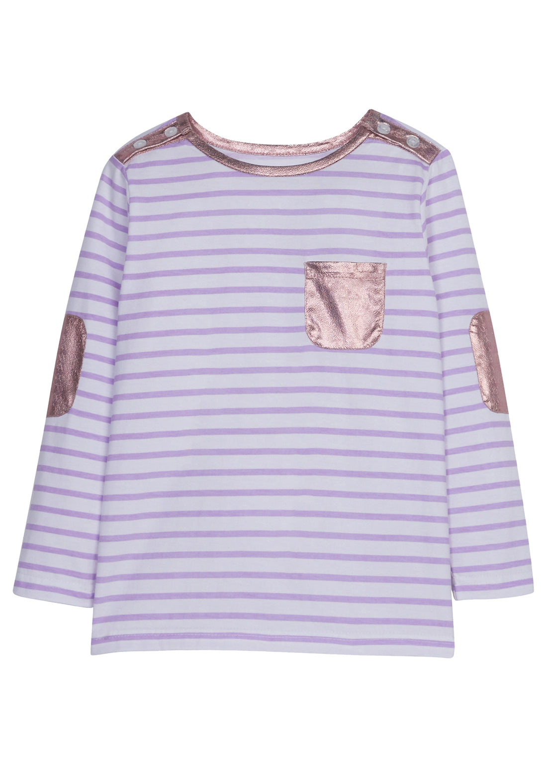Lilac Stripe shirt with rose gold metallic pocket on front-- BretonTop BISBY girls