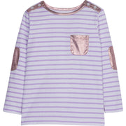 Lilac Stripe shirt with rose gold metallic pocket on front-- BretonTop BISBY girls