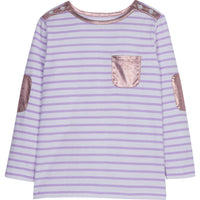 Lilac Stripe shirt with rose gold metallic pocket on front-- BretonTop BISBY girls