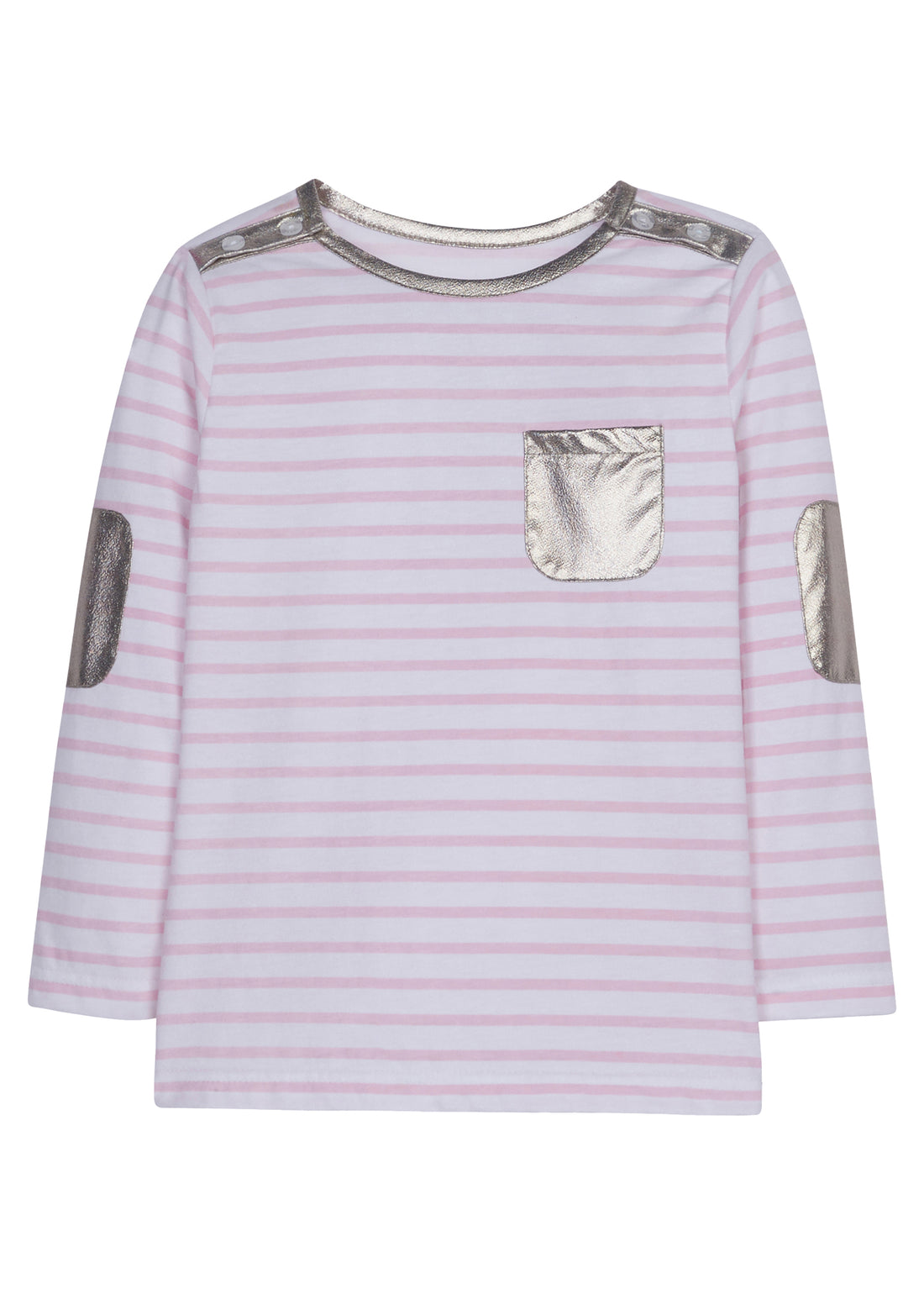 Pink Stripe shirt with silver metallic pocket on front -BretonTop BISBY girls