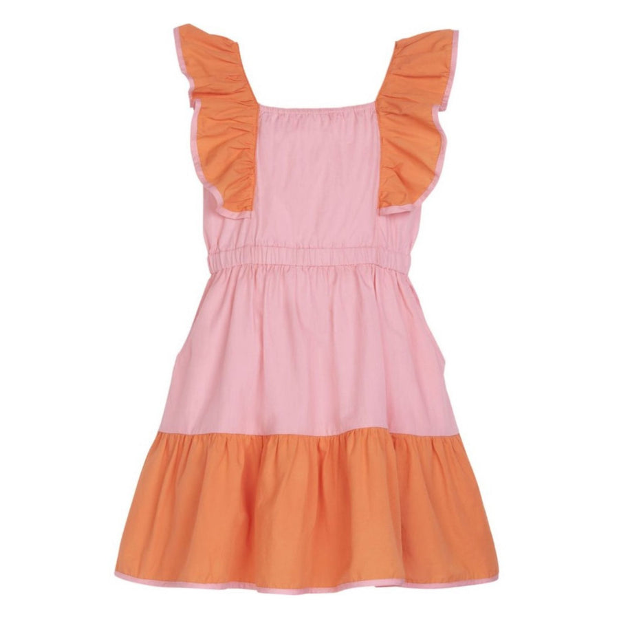 Pink and orange cotton ruffle sun dress for girls and tweens