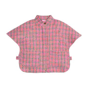 Girls pink plaid tweed cape with hidden zipper and two button closure. 