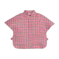 Girls pink plaid tweed cape with hidden zipper and two button closure. 