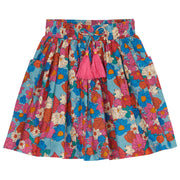 Bright color floral design (pink, orange, blue) with pink tassle--CircleSkirt BISBY girls/teen