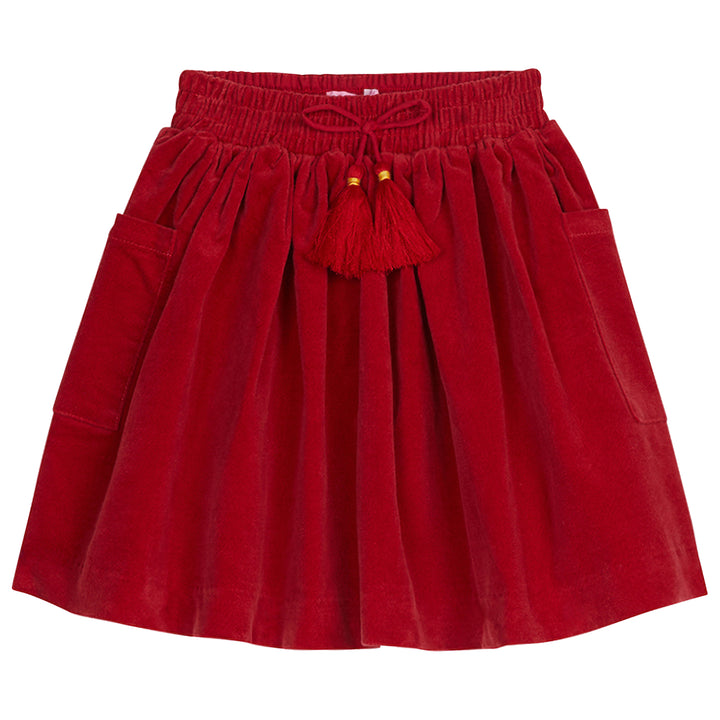 Red Velvet skirt with red tassles/strings--CircleSkirt BISBY girls/teens