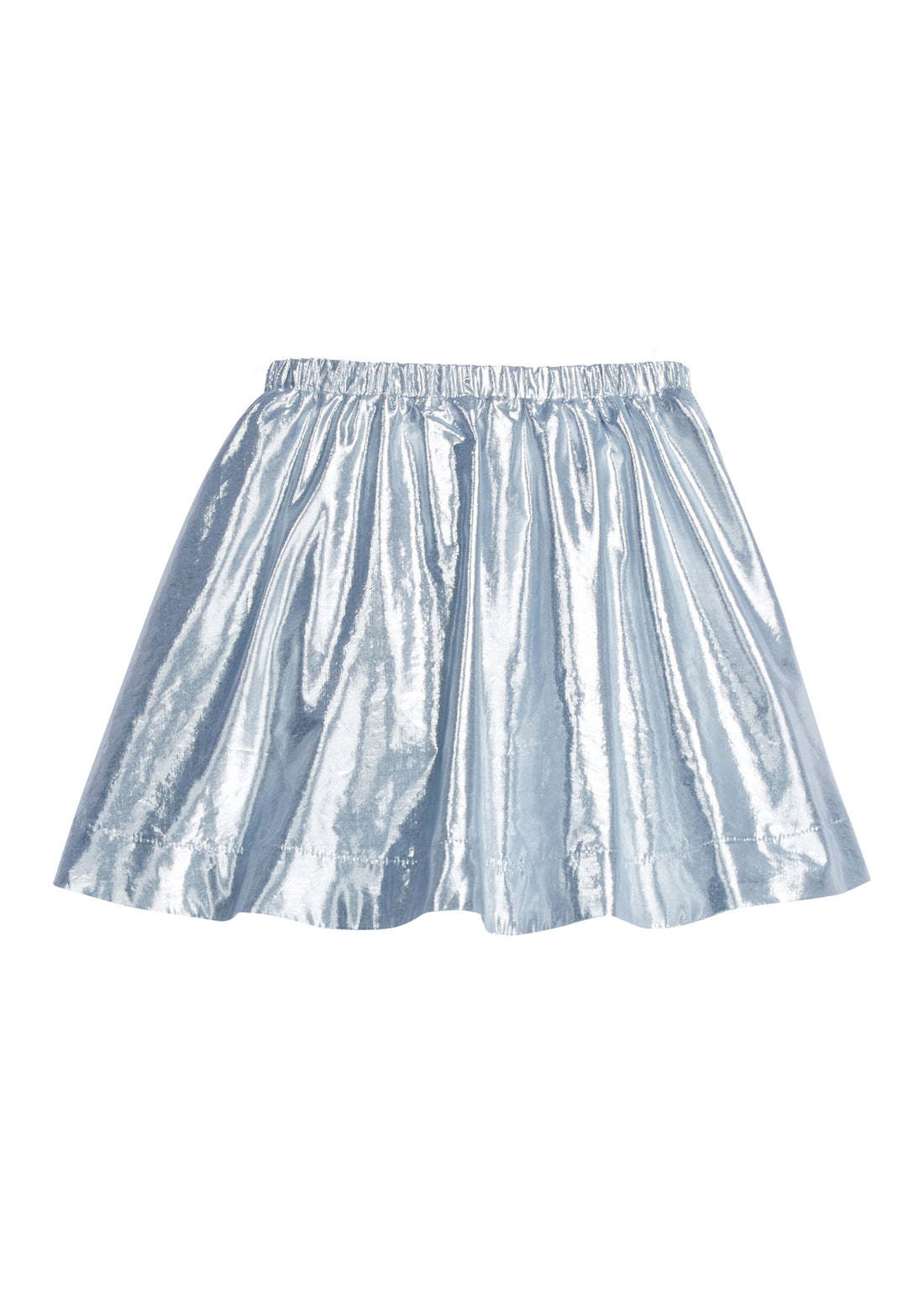 Girl/Tween skort in our Icicle (blue) metallic color which has an elastic waistband and built in shorts underneath-BISBY