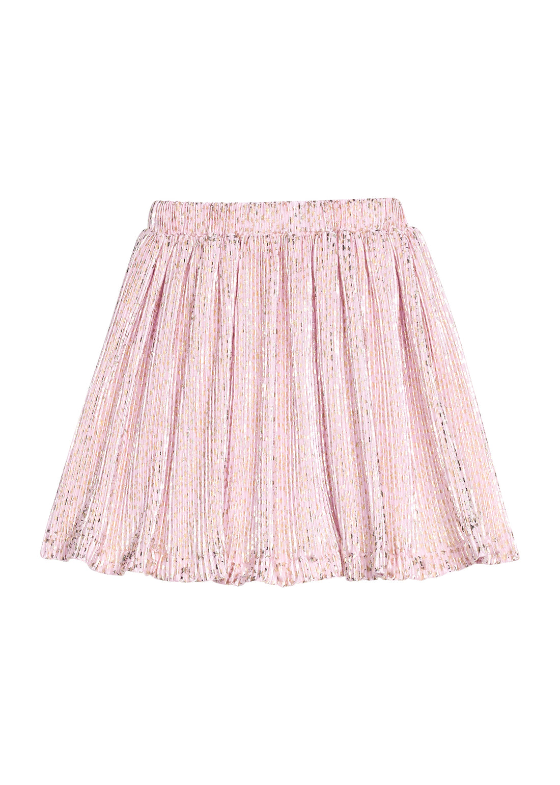 Pink crinkle skort with gold stars on a white background