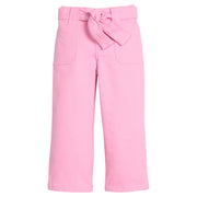 Girls tween twill pant in a bubblegum pink color that feature two functioning pockets on the sides, button snap closure at waist,  and a functioning belt to complete the look. 