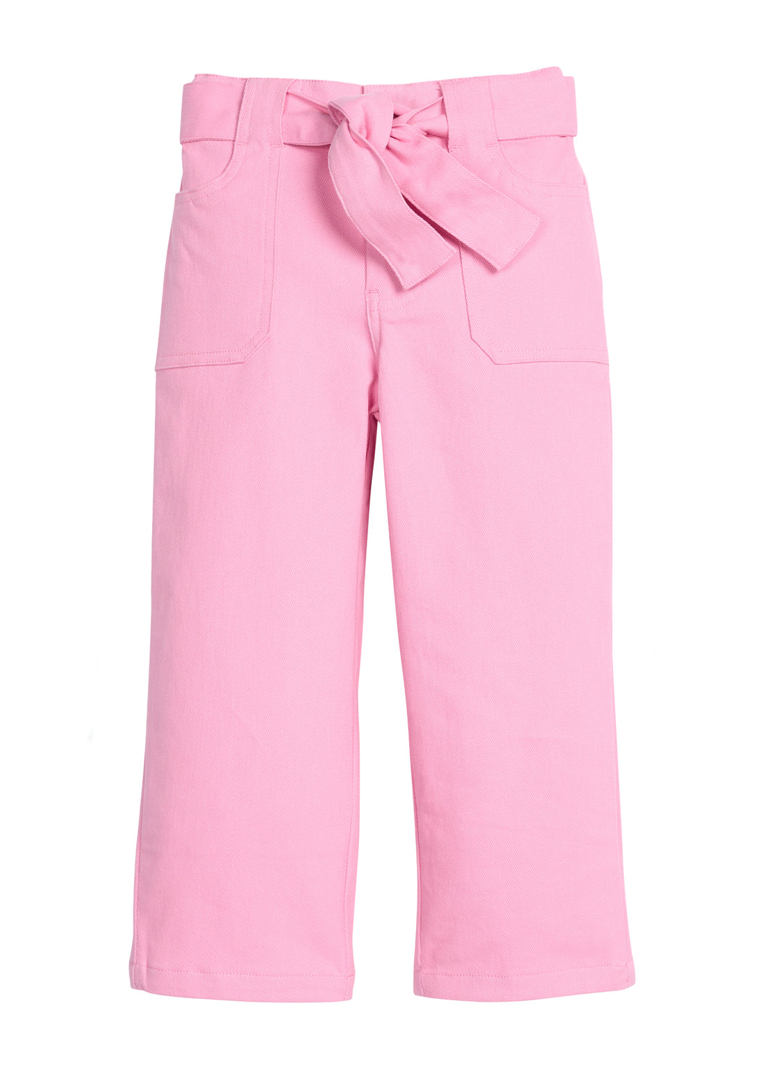 Girls tween twill pant in a bubblegum pink color that feature two functioning pockets on the sides, button snap closure at waist,  and a functioning belt to complete the look. 
