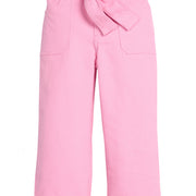 Girls tween twill pant in a bubblegum pink color that feature two functioning pockets on the sides, button snap closure at waist,  and a functioning belt to complete the look. 