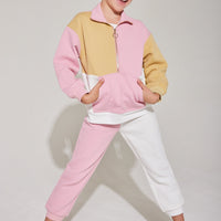 pink and gold and white color block quarter zip sweatshirt for girls 