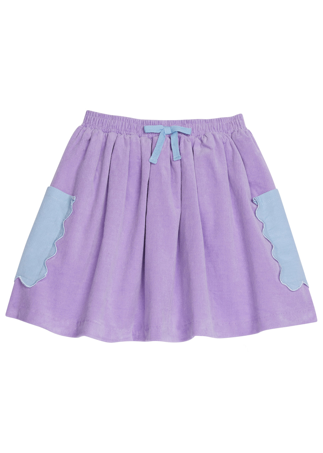 Vibrant circle skirt has a beautiful purple skirt with blue pockets and blue tie in the front--BISBY girl