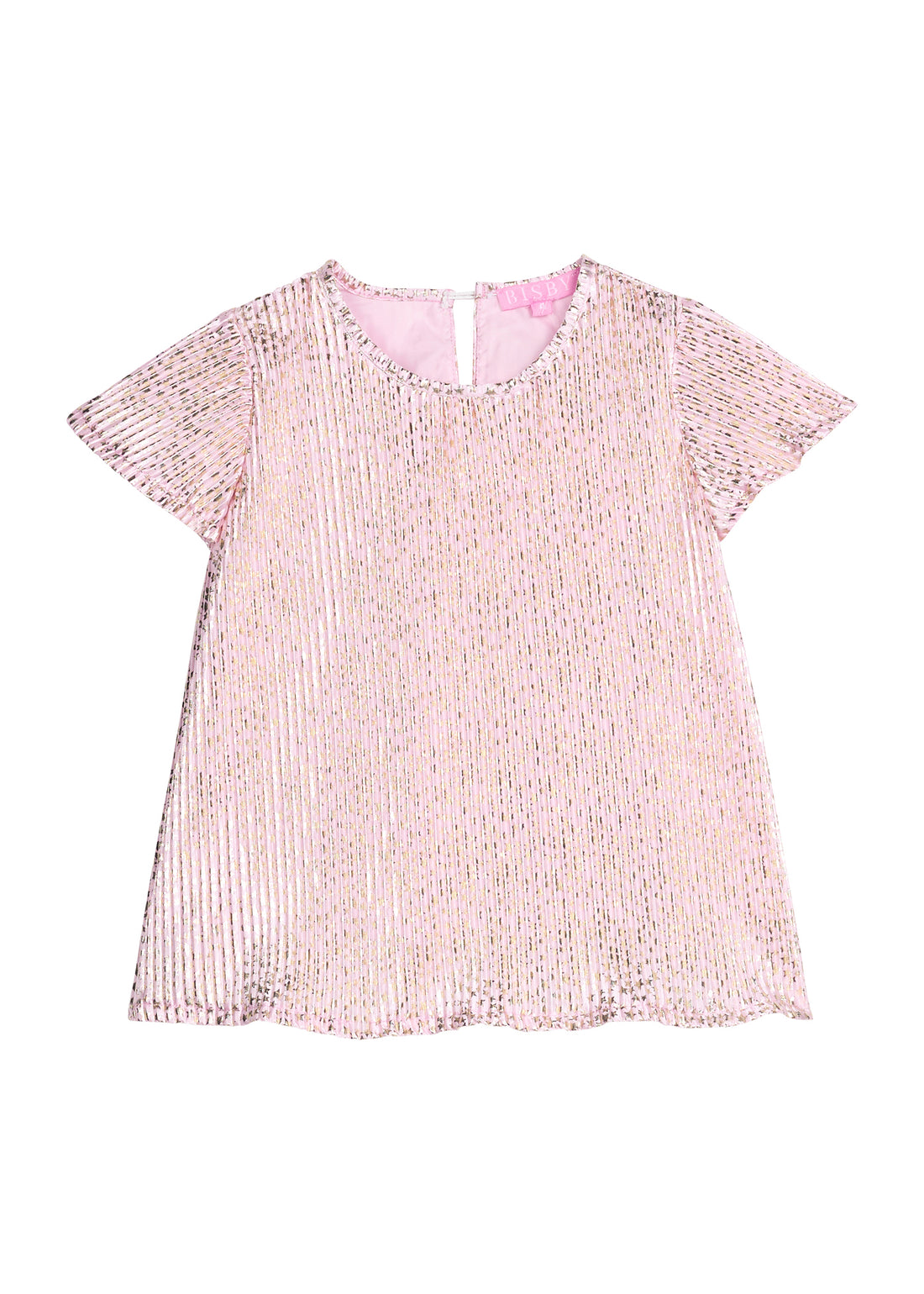 Pink crinkle top with gold stars printed on