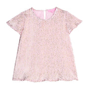 Pink crinkle top with gold stars printed on