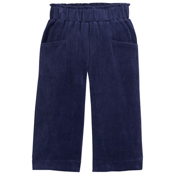 Navy Velour pants with slight ruffle at the waistband--CroppedPalazzoPant BISBY girls/teens