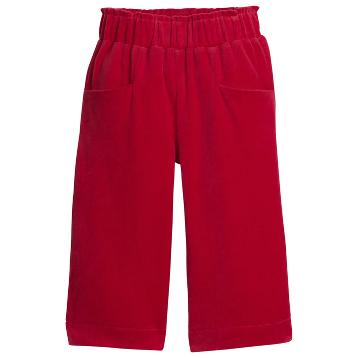 Red Velour pants with slight ruffle at the waistband--CroppedPalazzoPant BISBY girls/teens
