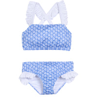 Cross Back Ruffle Bikini - Periwinkle Block Print