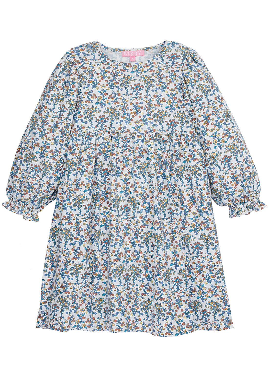 White dress with fall colored flowers (orange, yellow, blue)--ElenaDress BISBY girls/teens