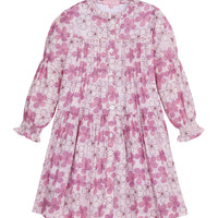 Girls/Tween Pink Hawaiin floral design with light pink plaid pattern throughout. Dress is also very lightweight with buttons along front for easy dressing needs and has elastic along the cuffs of sleeves for a stretchy relaxed fit- -BISBY 