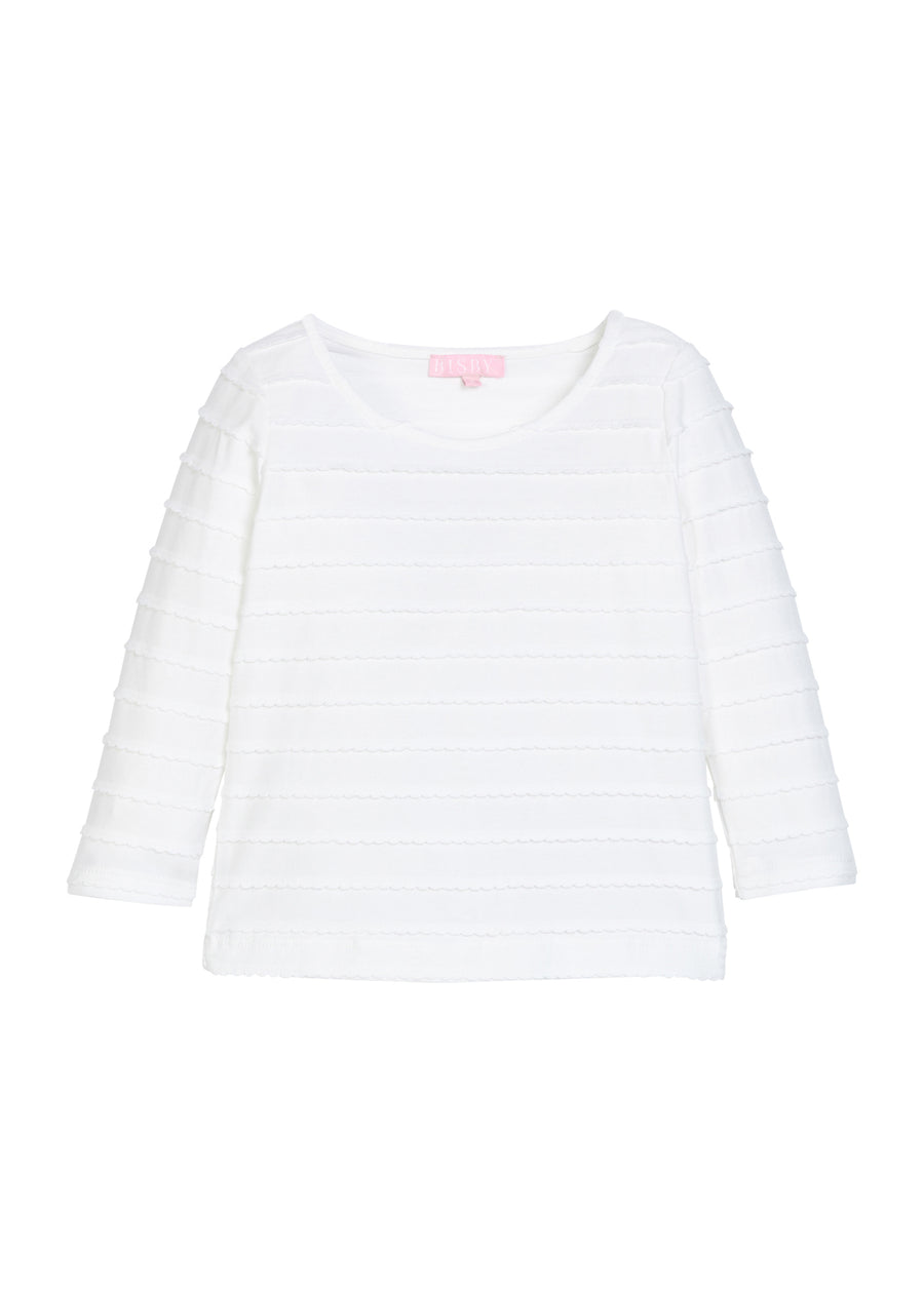 Essential Tee in White Scallop - Girls 3/4 Sleeve Scallop Texture
