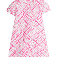 Girls/Tween short sleeve stretchy/comfy knit dress in a fun hot pink/light pink zig zag print.