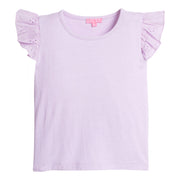 Girls/Tween lilac basic tee shirt with eyelet detail on the angel sleeves.