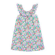 tween girls dress with scalloped neckline in purple floral pattern